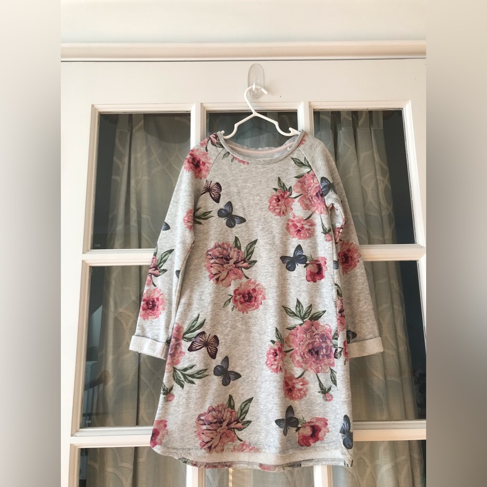 L.O.G.G. H&M size 4-6 dress of sweatshirt material gray - butterflies & floral